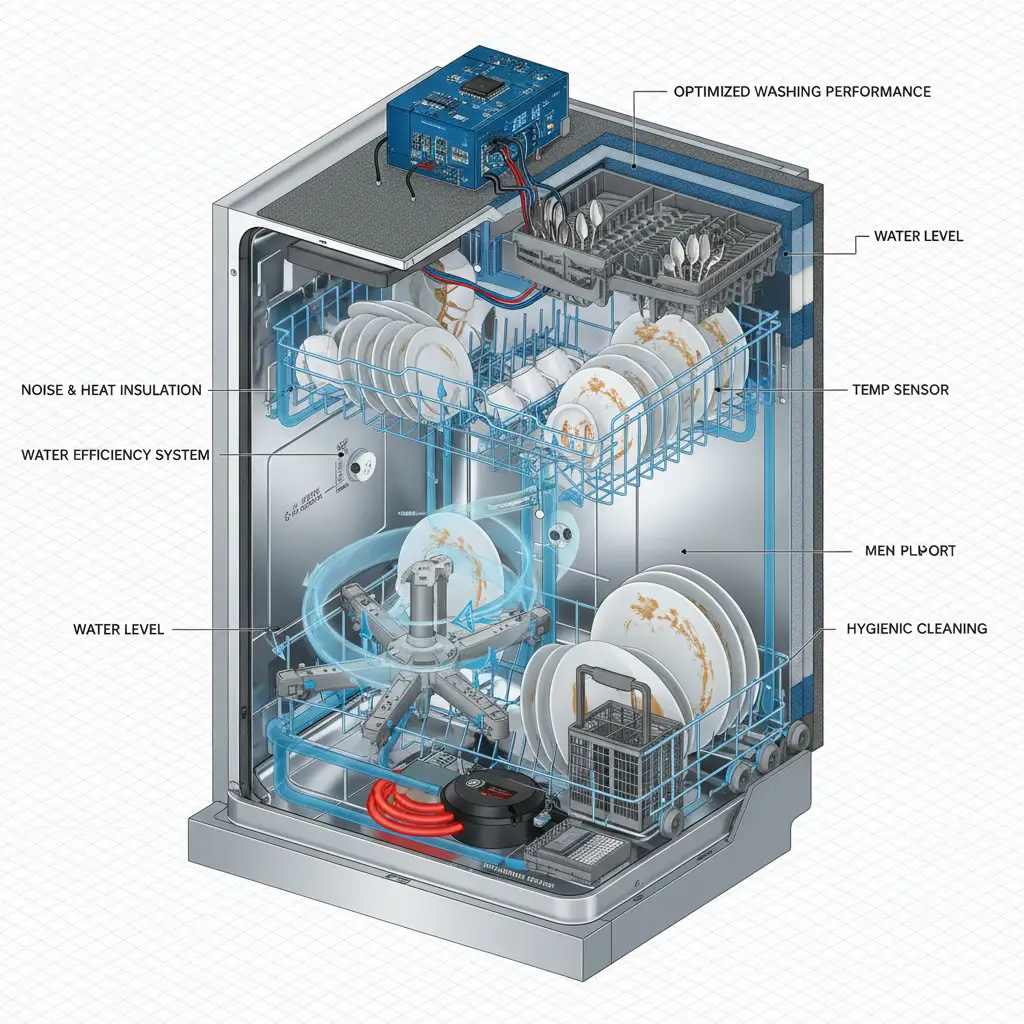 مخطط مكونات غسالة أطباق بوش الداخلية