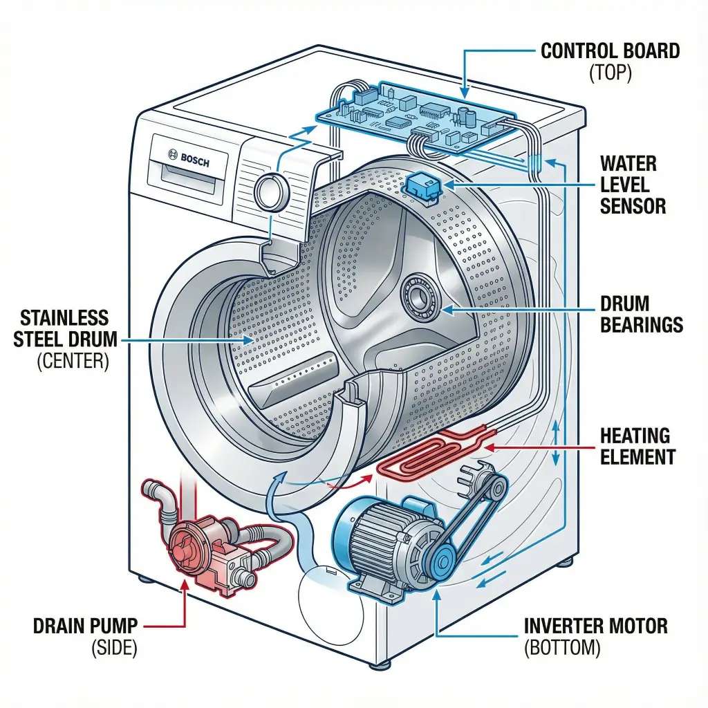مخطط مكونات غسالة بوش الداخلية