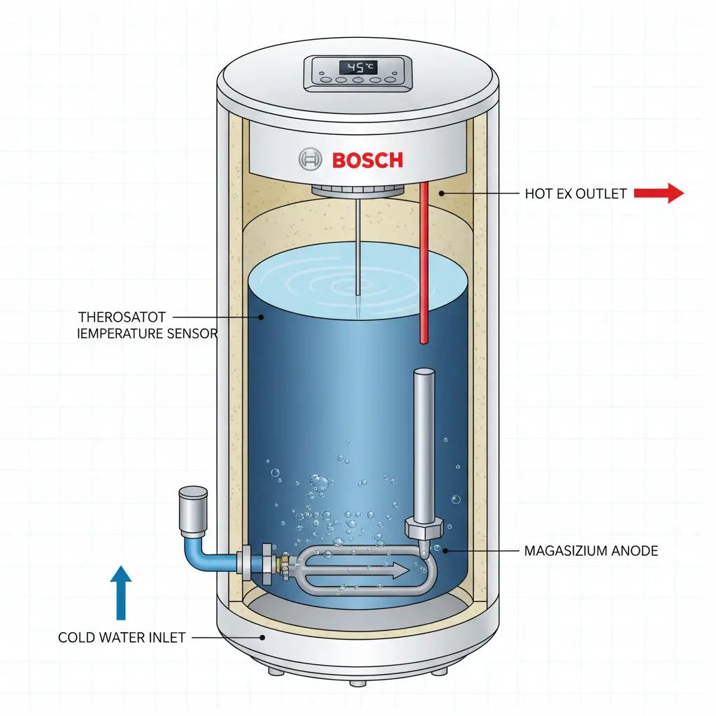 مخطط مكونات سخان بوش الداخلية